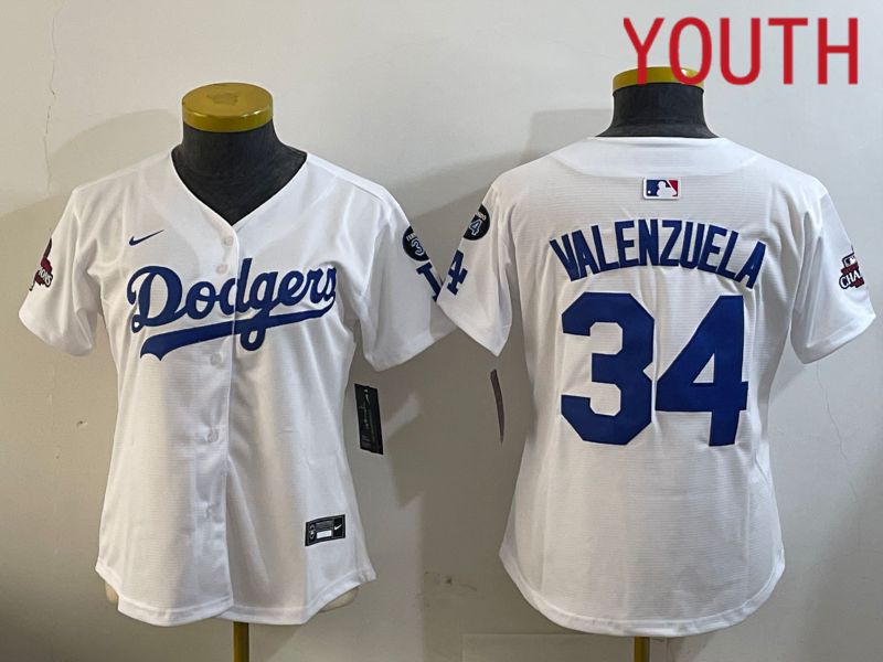 Youth Los Angeles Dodgers #34 Valenzuela White Game 2024 Nike MLB Jersey style 12091